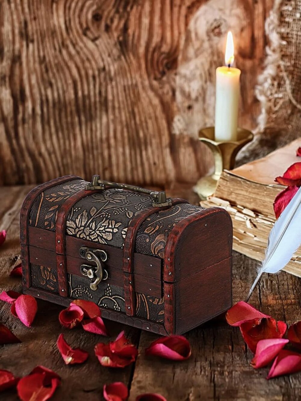 Vintage Treasure Chest, Pirate Keepsakes Box for Kids Gifts, Wooden Storage Box - Picture 2 of 9